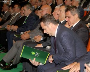 Kryetari i PAA, Agron Duka, Lufter Xhuveli, Genc Juka, Marko Bello, Tahir Muhedini, Perparim Spahiu, Taulant Balla, Vangjel Dule, gjate Konventes se 6 Kombetare ku jane shpalosur objektivat e Partise Agrare Ambientaliste nen moton "Koha për zgjidhje", ne Pallatin e Kongreseve./r/n/r/nPAA Leader Agron Duka, Lufter Xhuveli, Genc Juka, Marko Bello, Tahir Muhedini, Perparim Spahiu, Taulant Balla, Vangjel Dule, during 6 National Convention of the Agrarian Green Party under the slogan "Time for solutions", in the Palace of Congress.