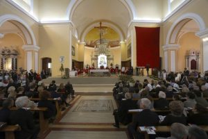The congregation at the cathedral in the northern city of Shkoder, Albania, which is celebrating the beatification of 38 Catholic martyrs executed or tortured to death during the former communist regime Saturday, Nov. 5, 2016. Albanians celebrated their beatification after Pope Francis had officially recognized as martyrs Archbishop Vincens Prenushi and 37 other priests who died in prison or were murdered in 1945-1974 by the late communist dictator Enver Hoxha's regime. (AP Photo/Hektor Pustina)