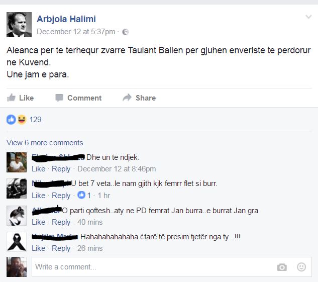Komenti ne Facebook i deputetes Halimi